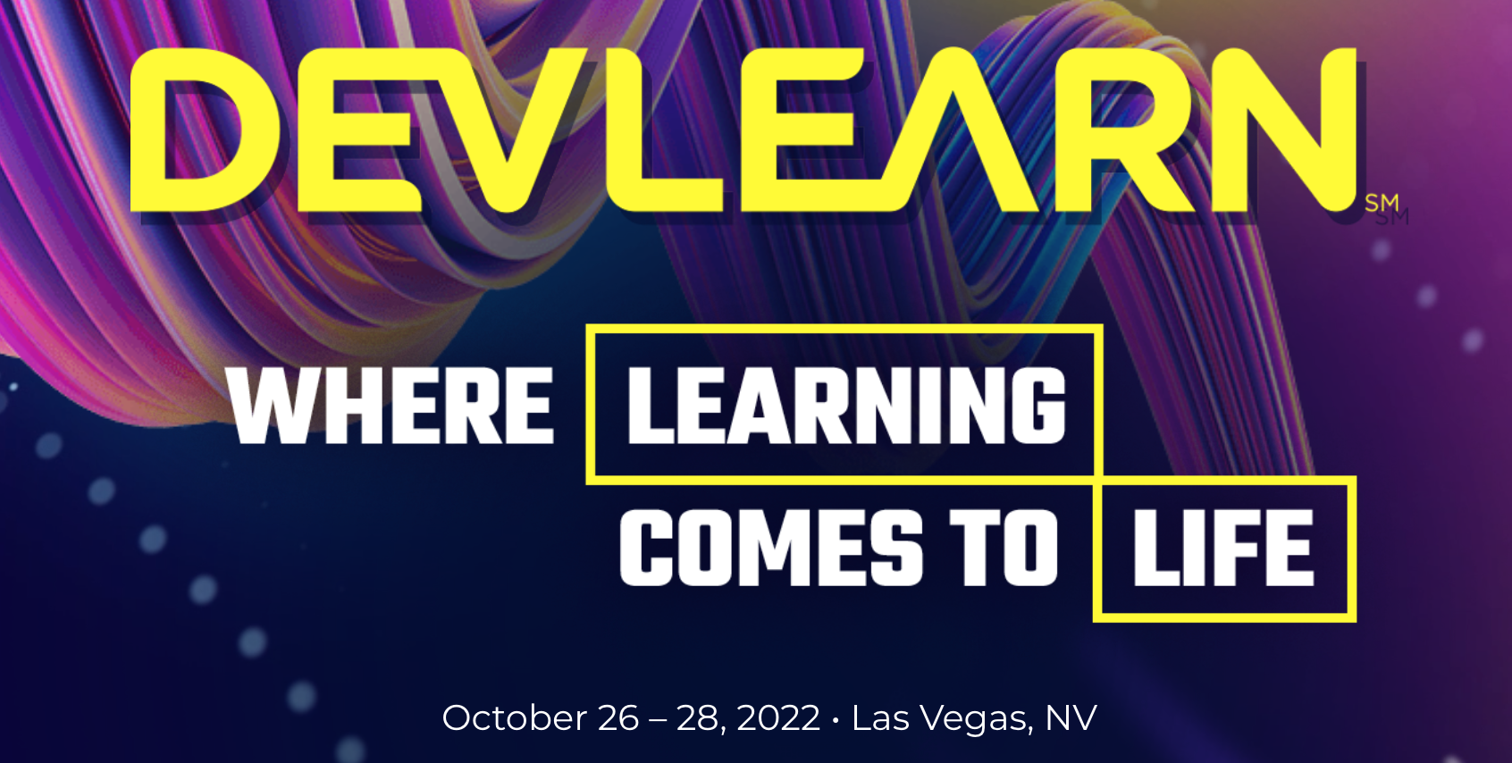 Image sharing information for DevLearn 2022. Dates: October 26-28 in Las Vegas. 