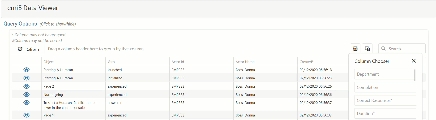 RISC xAPI Statement Viewer enhanced for cmi5 - Select Column