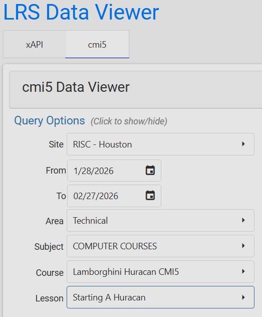 RISC xAPI Statement Viewer enhanced for cmi5 - Selecting a cmi5 course